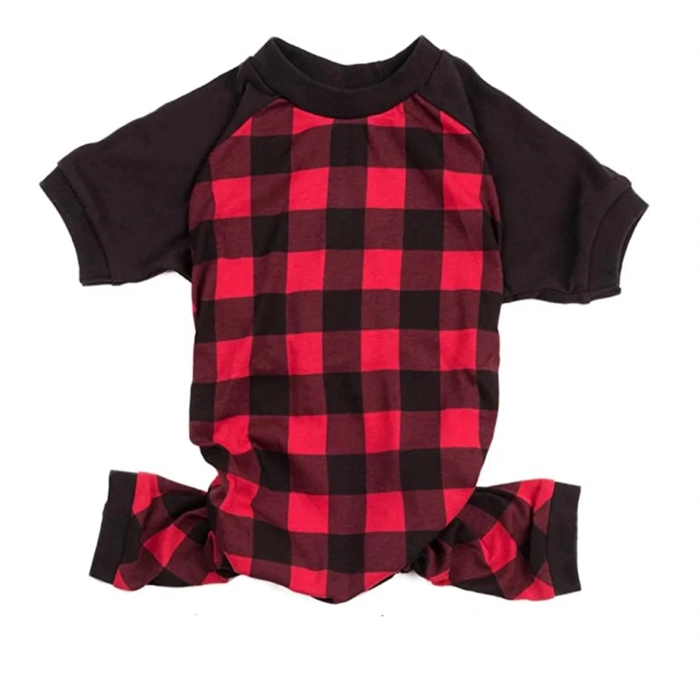 Leveret Dog Pajamas 100% Cotton Red & Black Buffalo Plaid (Size Small)